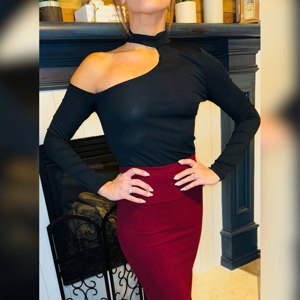 Black Midi Pencil Bodysuit for Cocktail